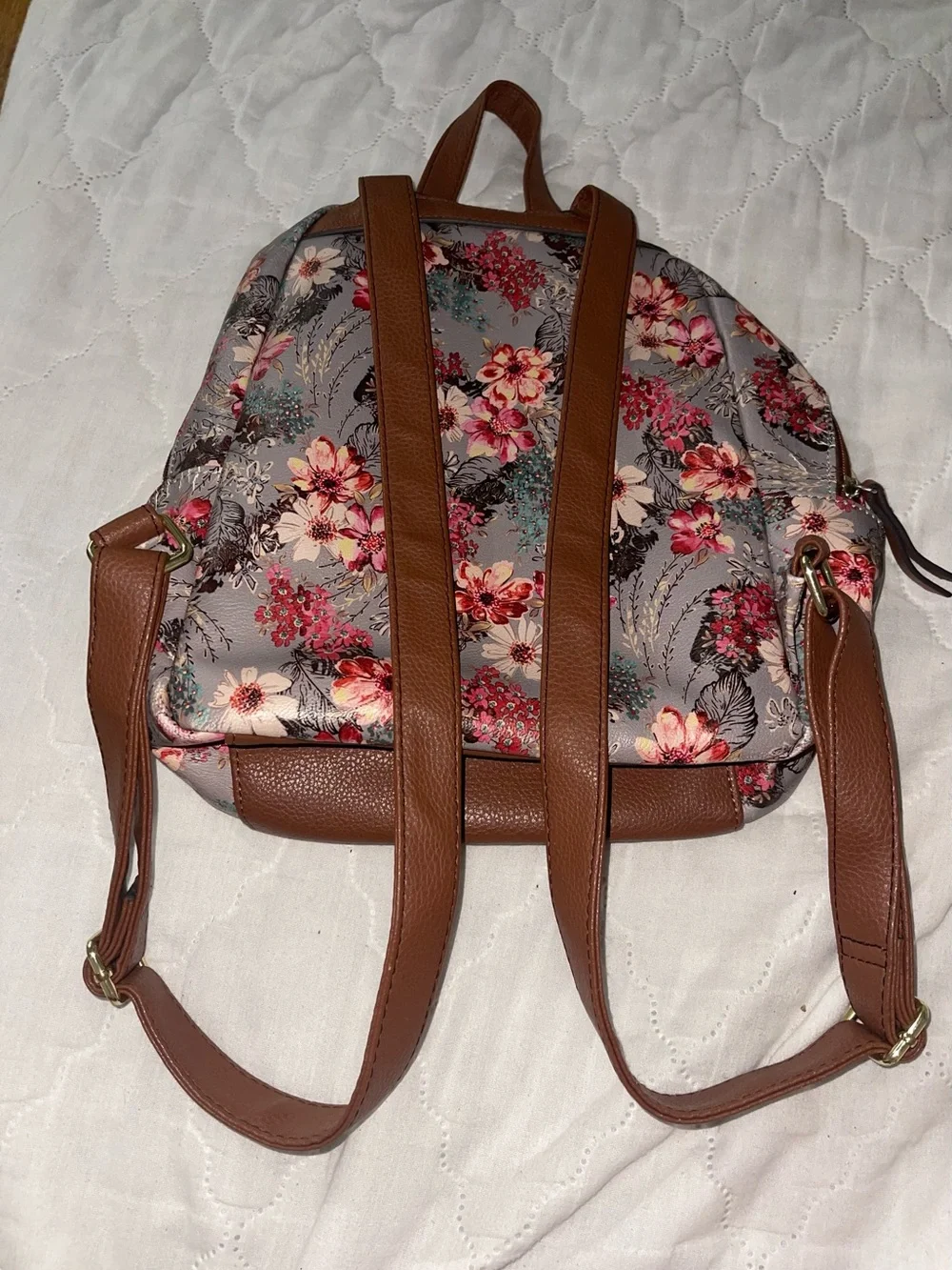Floral Brown Accent Backpack - Women Bags